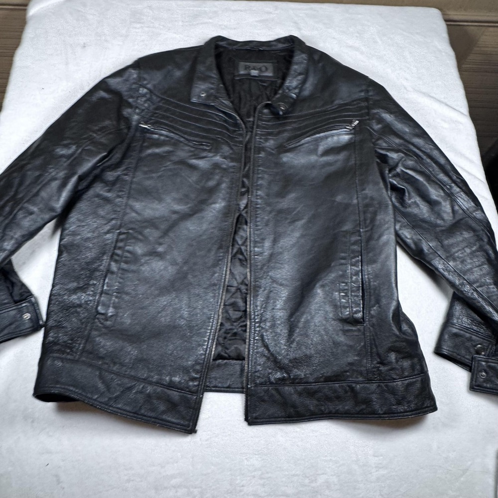 R&O Leather Jacket Mens‎ XLT Black Quilted Lined Full Zip Motorcycle Big Tall